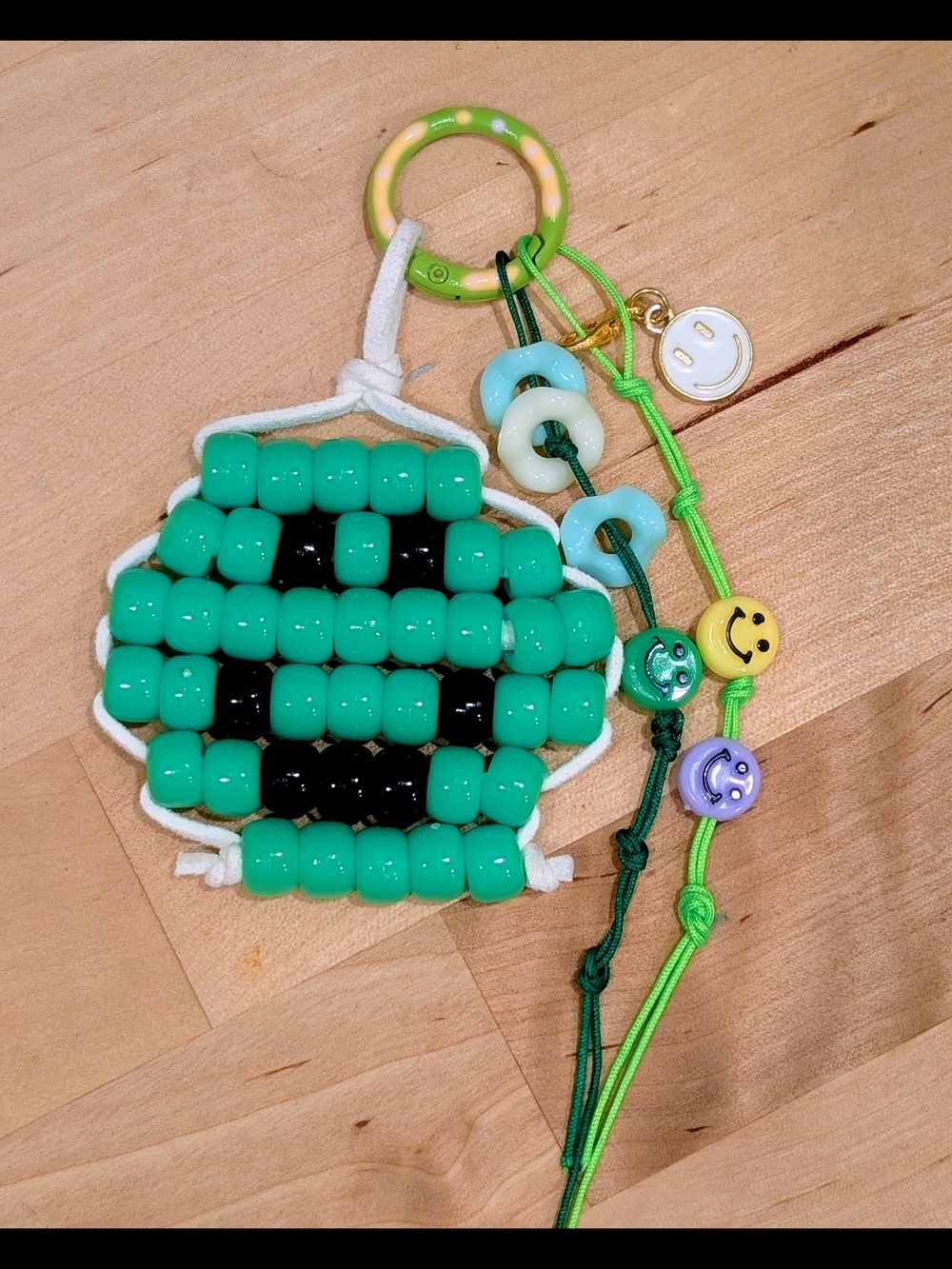Green Beaded Smile Keychain with Accent Charms
